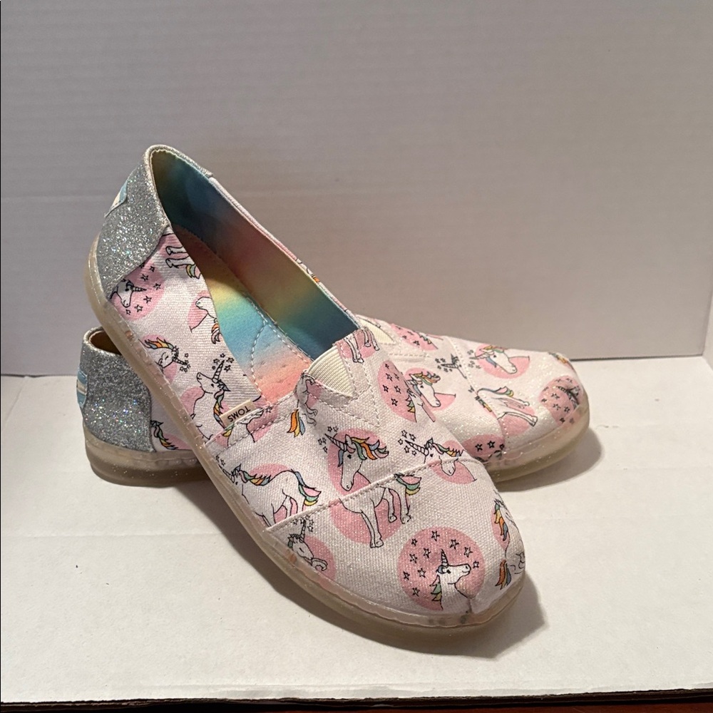 TOMS White/Pink/Silver slip on shoes $10